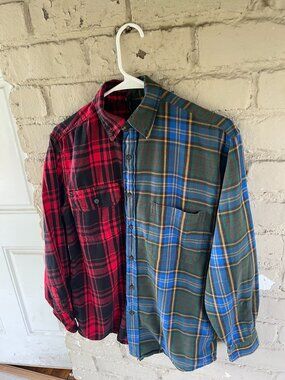 Upcycled Split Plaid Flannel Button-up Shirt